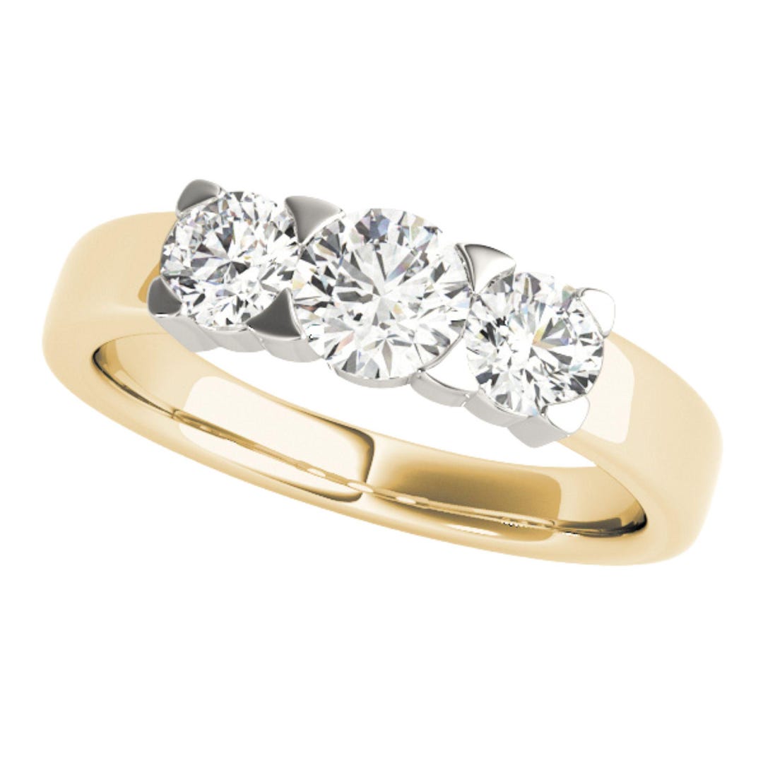 Lab Grown Diamond 3 Stone Ring, Solid Gold Engagement Ring - Etsy