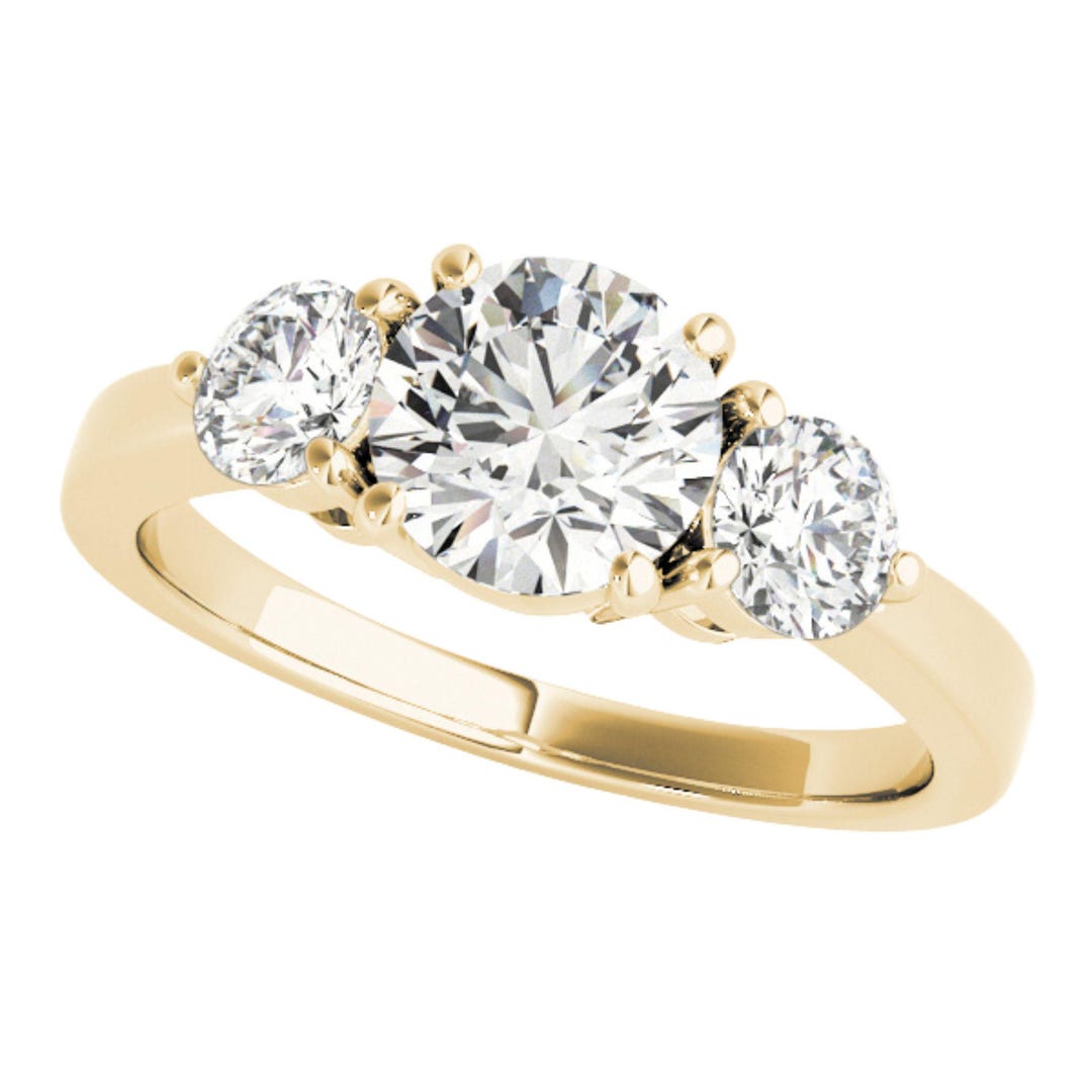 Lab Grown Round Diamond Ring, 14K Gold Three Stone Engagement Ring - Etsy