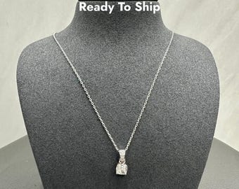 Cushion Solitaire Lab Grown Diamond Pendant, 18K White Gold, Prong Setting, Gift for Women