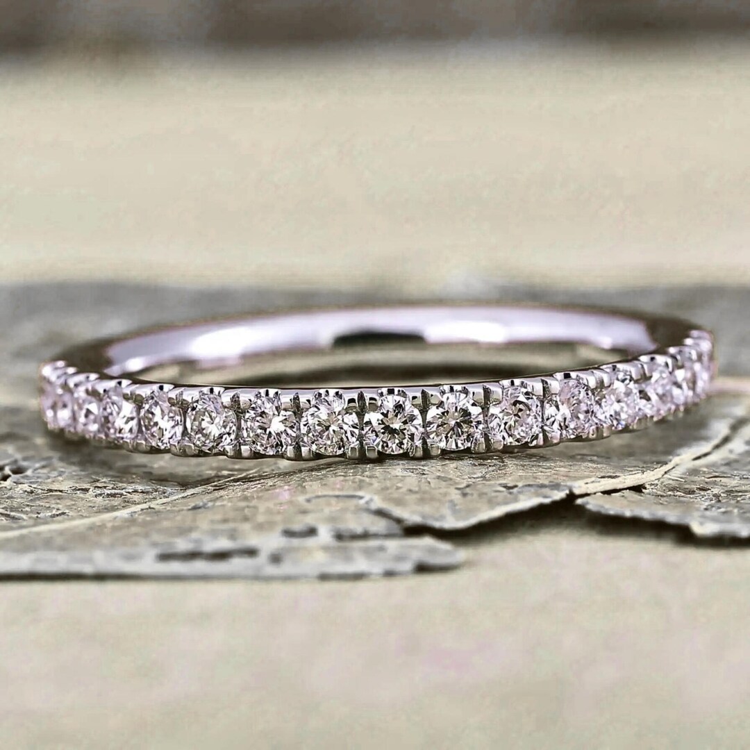Round Moissanite Half Eternity Ring for Women, Matching Wedding Band ...