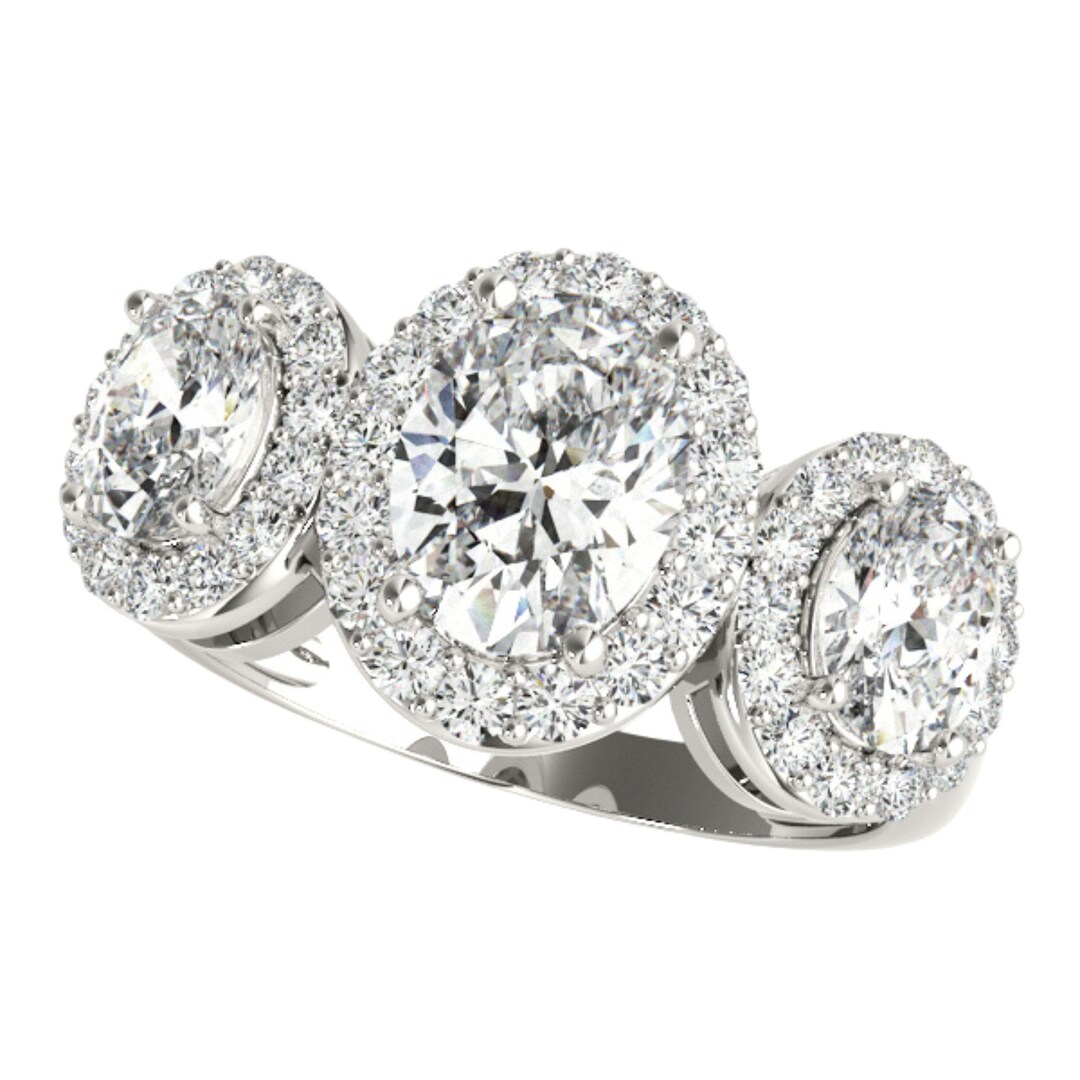 Vintage Style Three Stone Engagement Ring, Cluster Promise Ring, Solid ...