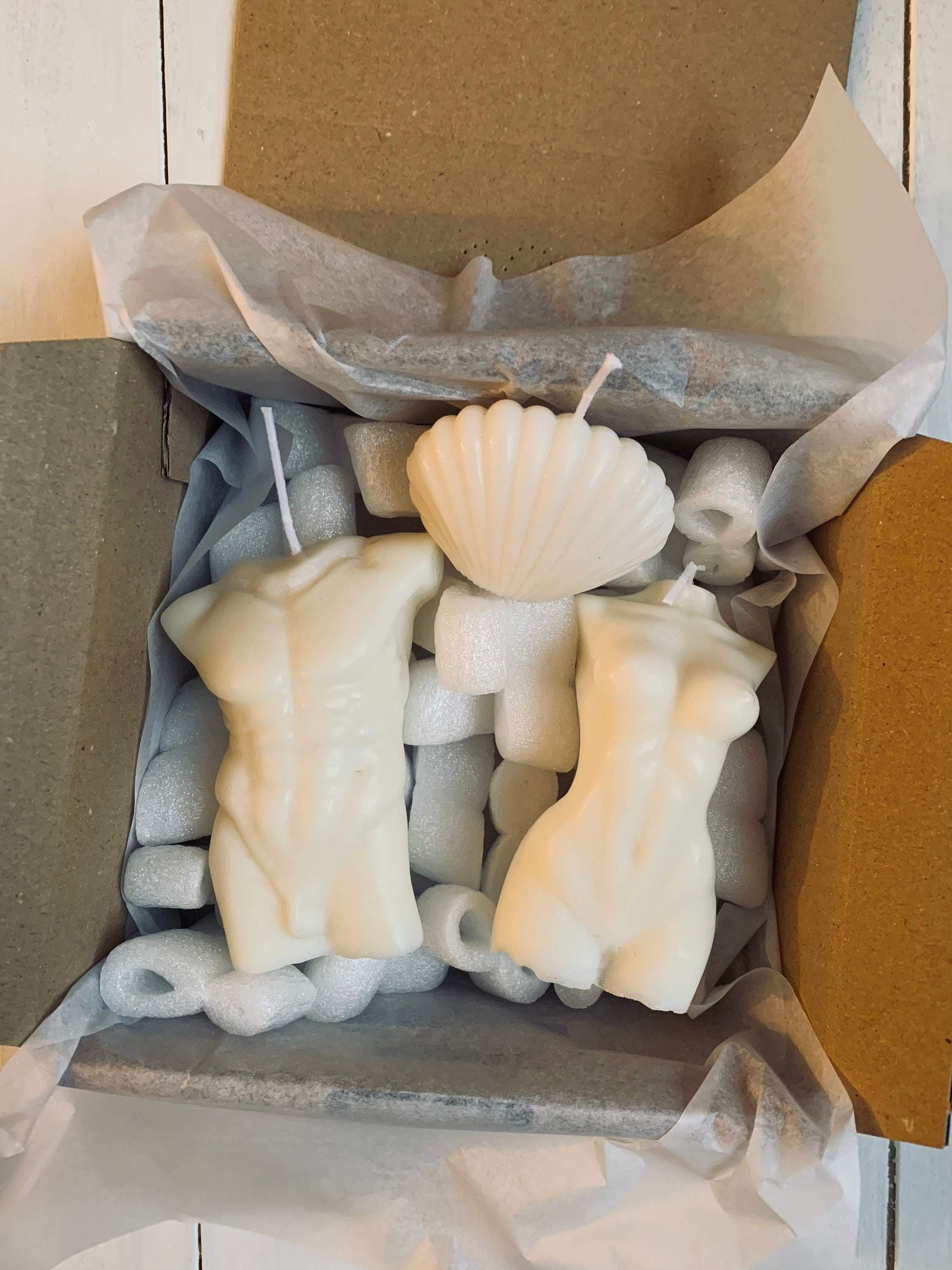 Bougies Faites Main de Cire Soja Forme Corps Réglées Couples et Coquille Amour Est Amour