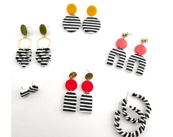 Clay earrings / Statement earrings / Handmade striped earrings / Stripes / Lightweight / Hypoallergenic / Gift for Her