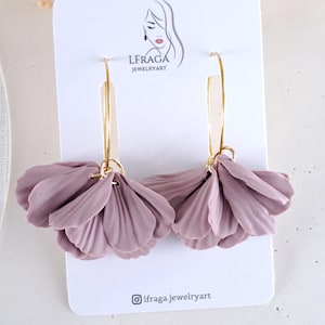 Floral Earrings, Neutral hoops, Polymer Clay Earrings, Clay earrings, Dangle Earrings, Handmade Earrings, Lightweight Earrings, Gift Her