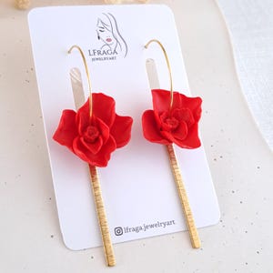 Floral Earrings, Polymer Clay Hoop Earrings, Cottagecore Clay earrings, Dangle  Statement Handmade Earrings, Lightweight Earrings, Gift Her