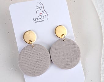 Neutral Polymer Clay Dangle Earrings, Gold Studs, Lightweight