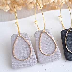 Neutrale Polymer Clay Creolen: Gold Akzent Ohrringe