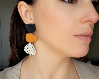 Bold statement earrings / Dot clay earrings / Mid century modern / Lightweight / Hypoallergenic / Gift for Her