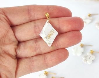 White and Gold clay earrings / Handmade earrings / Hypoallergenic / Lightweight / Gift for Her