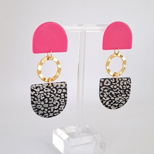 Ton Ohrringe / Statement Ohrringe / Handgemachte Ohrringe in Rosa Farbe / Mid century modern / Leichtgewicht / Hypoallergen / Geschenk für Sie