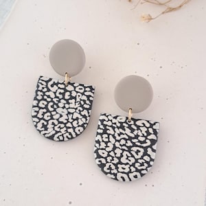 Leopard Print Polymer Clay Earrings: Art Deco Dangle Earrings