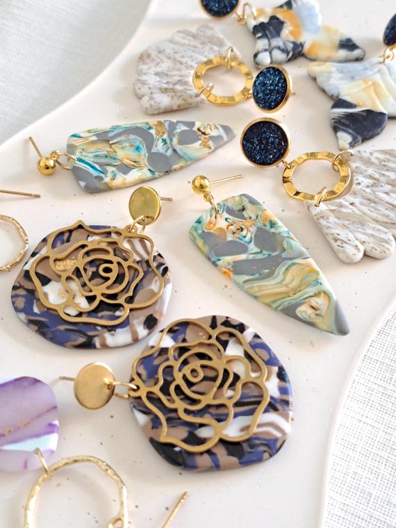 Handmade Polymer Clay Earrings: Lightweight Dangle Clearance Jewelry, 18K Gold Plated