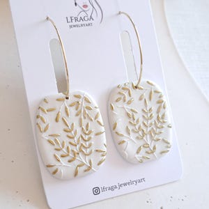 Neutral hoops, Floral Polymer Clay Earrings, Clay earrings, Dangle Statement Earrings, Handmade Earrings, Lightweight Earrings, Gift for Her