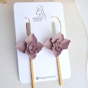 Floral Earrings, Polymer Clay Hoop Earrings, Cottagecore Clay earrings, Dangle  Statement Handmade Earrings, Lightweight Earrings, Gift Her