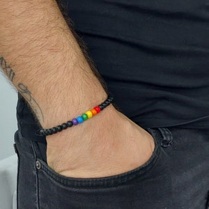 Hematite Pride Bracelet for Men and Women - LGBT CSD Festival Jewelry - Gay Lesbian Bisexual Bi Transgender - Handmade Boho Ethno Style gift