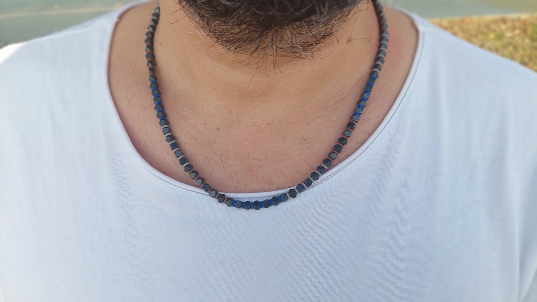 Mens Hematite Necklace, Stone Necklace, Bead Necklace, Man Jewelry