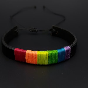 Pride bracelet, rainbow flag colors, LGBTQ strap cuff bracelet for men, men&#39;s bracelet, preppy, gay, gift for him, equality, mens jewelry