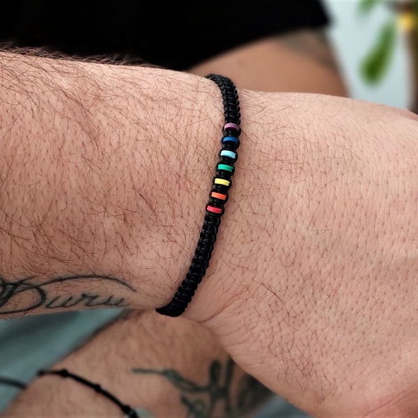 PERIMADE Rainbow LGBT Pride Bracelet , Handmade Adjustable Rainbow , Ethnic Pride Men Women , LGBTQ   minimal Pride Jewelry ,  Bracelet ,