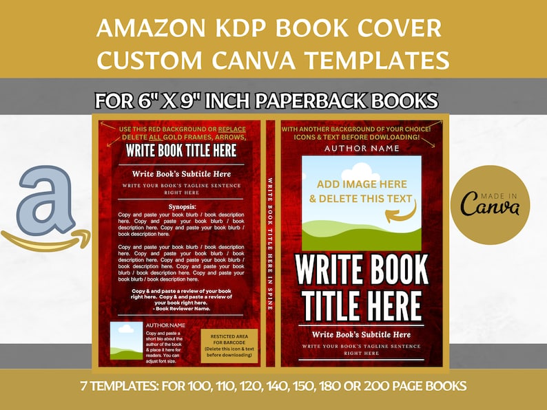 Editable Canva Book Cover Templates, 6x9 Paperback Amazon KDP Book