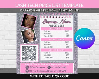 Lash Tech Price List Template: Editable DIY Canva Flyer