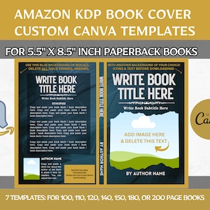Modelli di copertina di libri modificabili Canva, modello di copertina di libri Amazon KDP tascabili da 5,5x8,5", bundle di 100, 110, 120, 140, 150, 180, 200 pagine