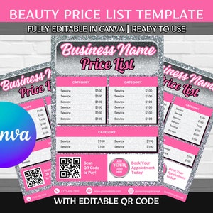 Editable Price List Template, Beauty Price List Canva Template, Pink DIY Price List, Digital Price Sign, Lash Tech Nail Hair Salon Business