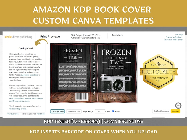Editable Canva Book Cover Templates, 6x9 Paperback Amazon KDP Book