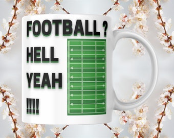 Funny NFL American gridiron football and coffee lover ceramic mug. Super bowl fan gift for coach or Dad. Football and coffee junkie forever.