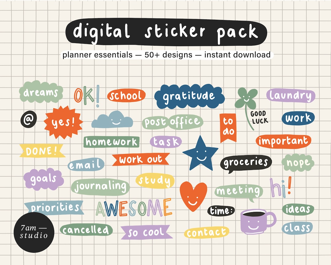 Goodnotes STICKERS Essential Words and Productivity Digital Planner Tools, Sticker Pack, Sticky