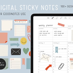 digitales STICKY NOTES PACK, GoodNotes Aufkleber, niedliche digitale Aufkleber, ästhetische digitale Aufkleber, abgeschnittene digitale Aufkleber