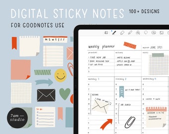 digitaal STICKY NOTES-PAKKET, GoodNotes-stickers, schattige digitale stickers, esthetische digitale stickers, bijgesneden digitale plannerstickers