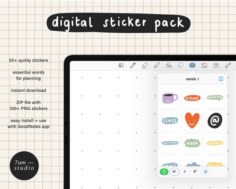 Goodnotes STICKERS Essential Words and Productivity Etsy