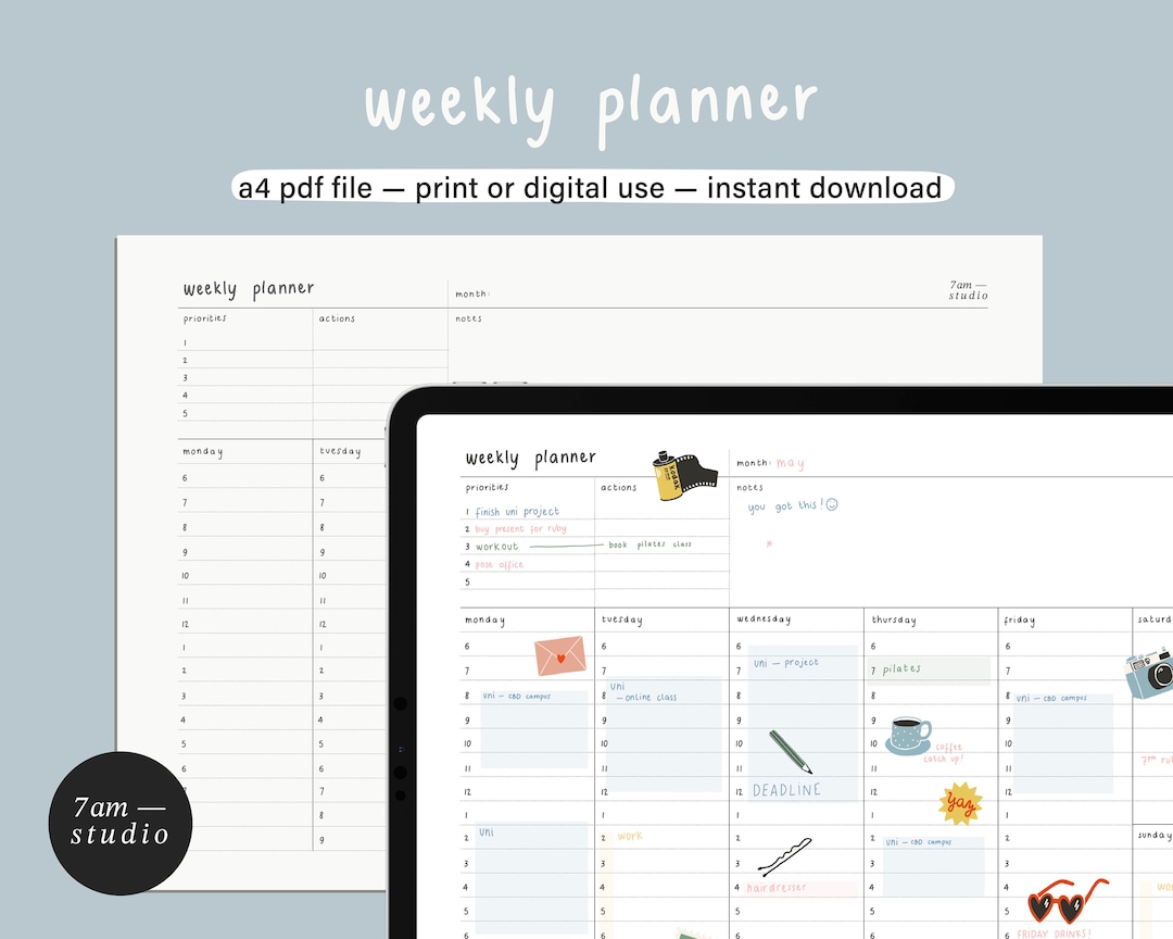 Undated WEEKLY PLANNER Printable PDF / Digital Use — Instant Download ...