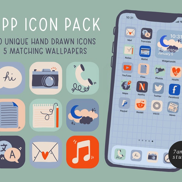 APP ICON PACK — cute iOS icons, app icon bundle, iOS 15 16 icon set, colourful icons, vintage app covers, widget icons, hand drawn icons