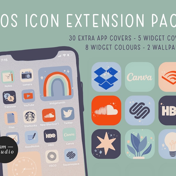 IOS APP ICON extension pack — cute iOS icons, app icon bundle, iOS 16 icon set, colourful icons, app covers, widget icons, hand drawn icons