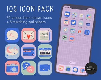 APP ICON PACK: schattige iOS-pictogrammen, app-pictogrambundel, iOS 18-pictogramset, kleurrijke pictogrammen, vintage app-covers, widgetpictogrammen, handgetekende pictogrammen