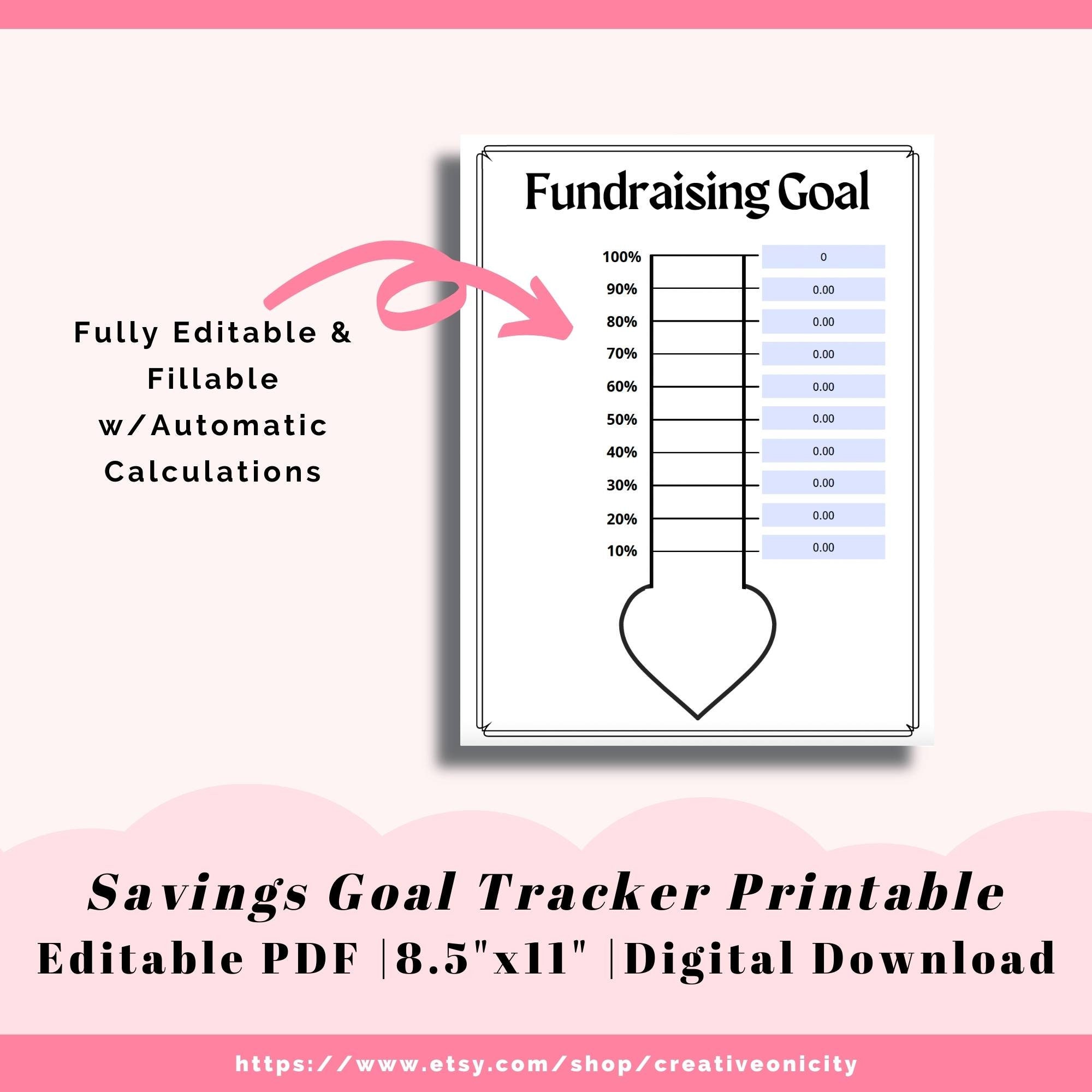 Fundraising Goal Tracker Printable, Donation Goal Tracker, Fillable Fundraising Goal Tracker Printable, Donation Goal Tracker, Fillable