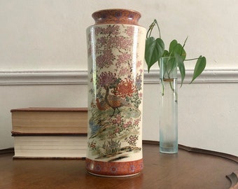 Vintage Hand Painted Japanese Bud Vase - Toyo Vase, Asian Decor, Peacock Vase