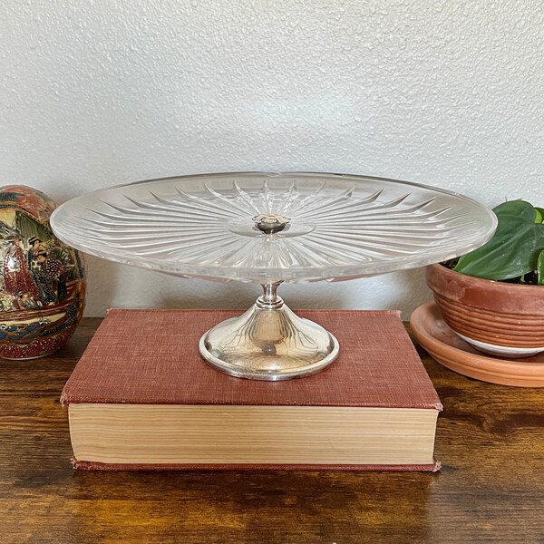 Vintage Silver and Glass Cake Stand - Silver Plated, William Adams Silver, Made in Italy