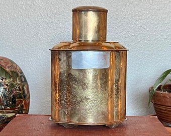 Vintage Brass Tea Caddy - Chinoiserie, Aged Pu-Erh Tea, Flask