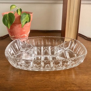 Vintage Crystal Tray - Chunky Glass, Four Compartment Tray, Glass Tray, Vanity Tray