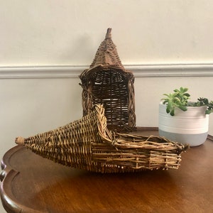 Vintage Wicker Snow Shoe Baskets - Hanging Bud Vases, Farmhouse Decor