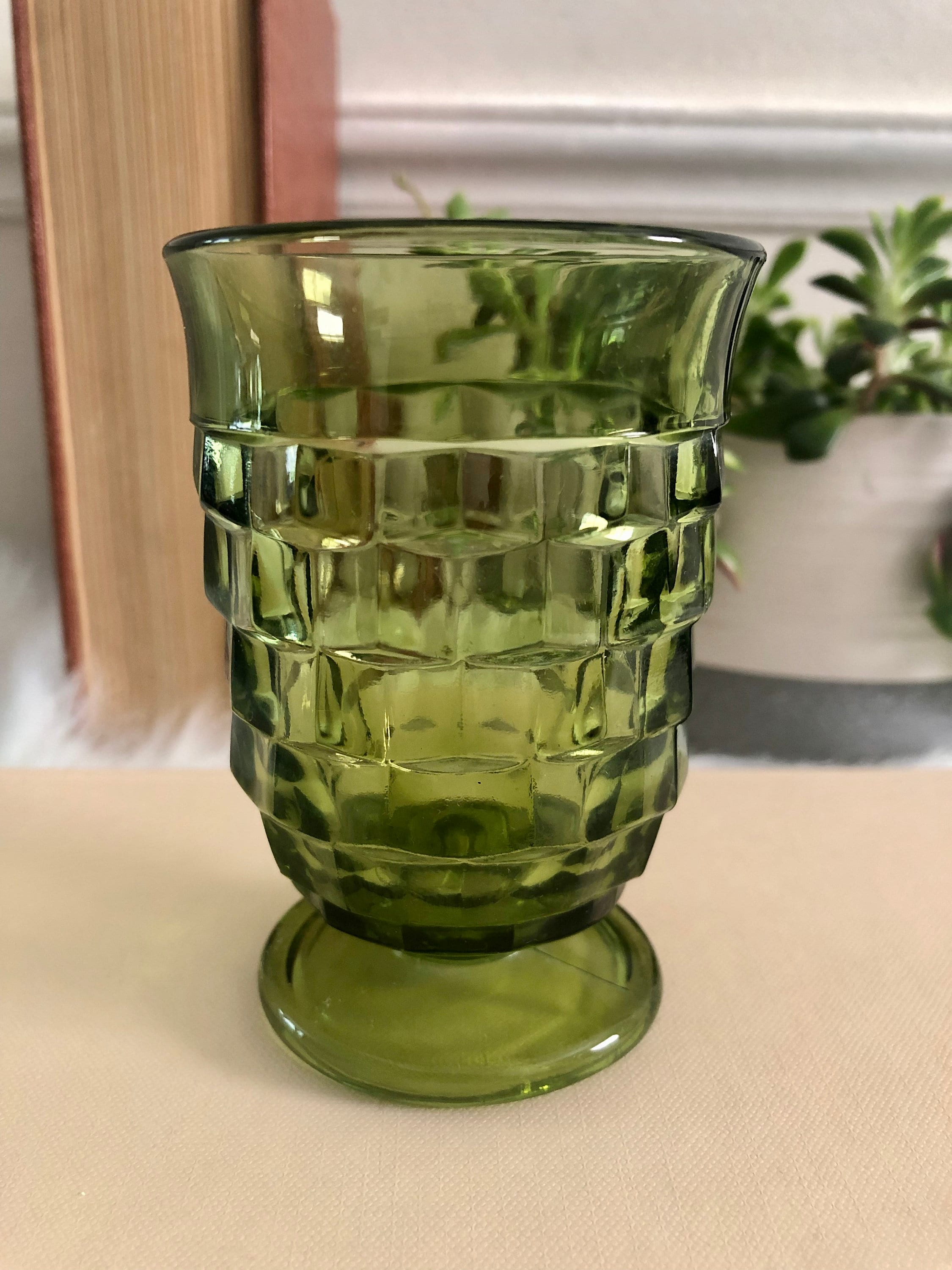 Vintage Green Glass Cup Barware Whiskey Glass Drinking Etsy