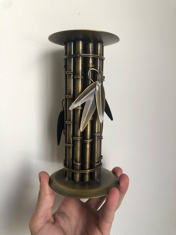 ヴィンテージ真鍮竹製キャンドルホルダー（2個セット） - ボヘミアン