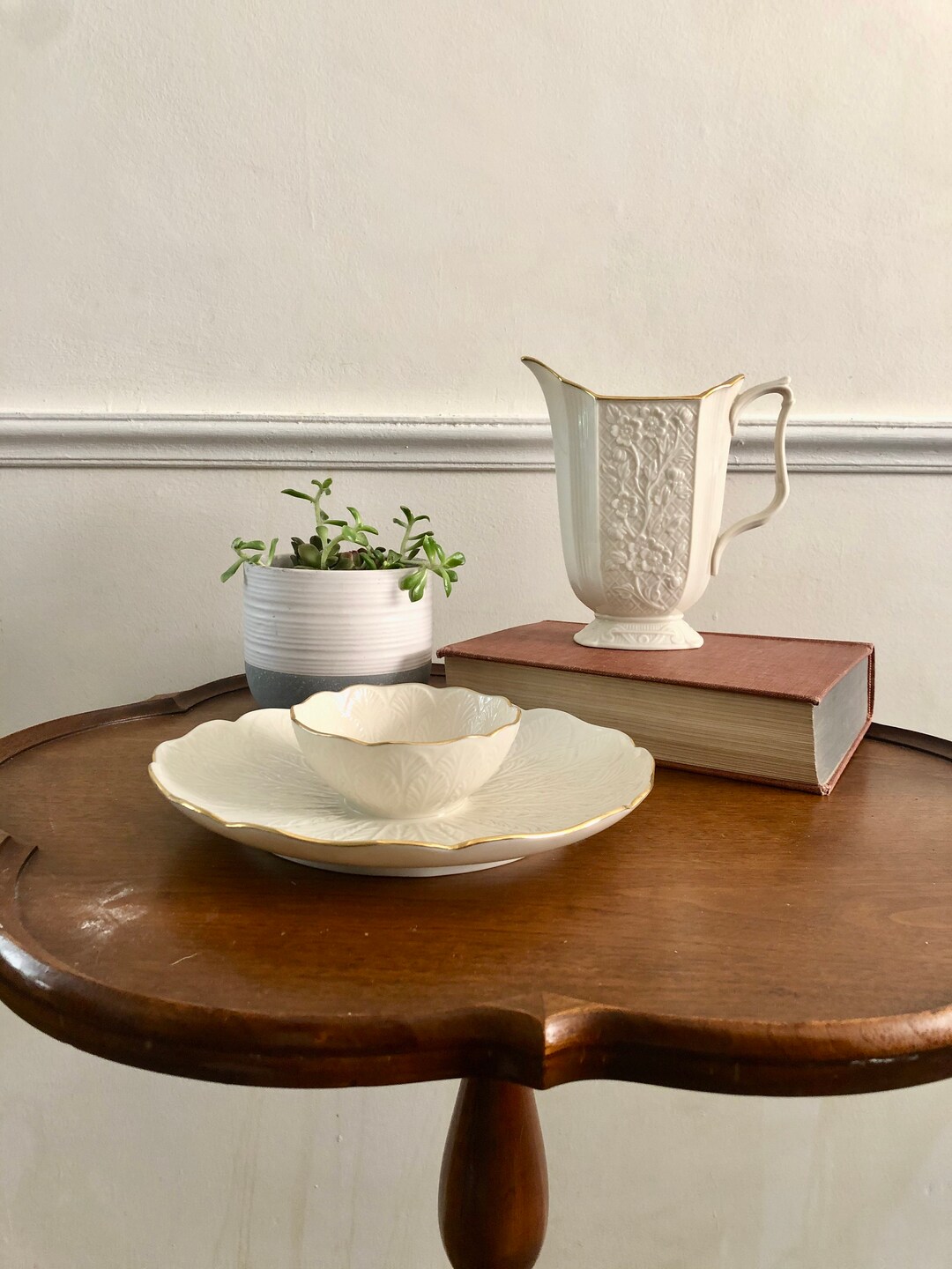 Vintage Lennox Pitcher & Chip and Dip Plate Hand Painted 24K Gold