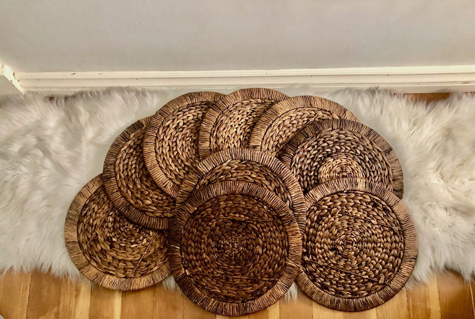 Vintage Circular Woven Placemats Set of 9 Reed Placemats Etsy