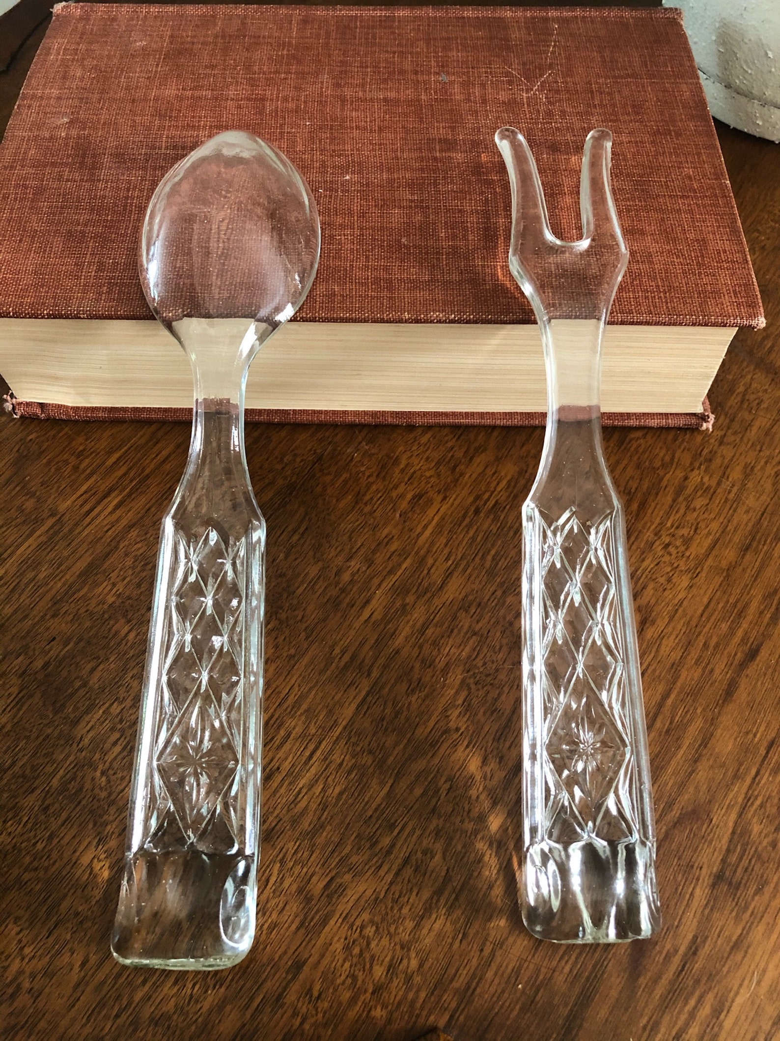 Vintage Glass Spoon & Fork Salad Servers Fostoria American Etsy