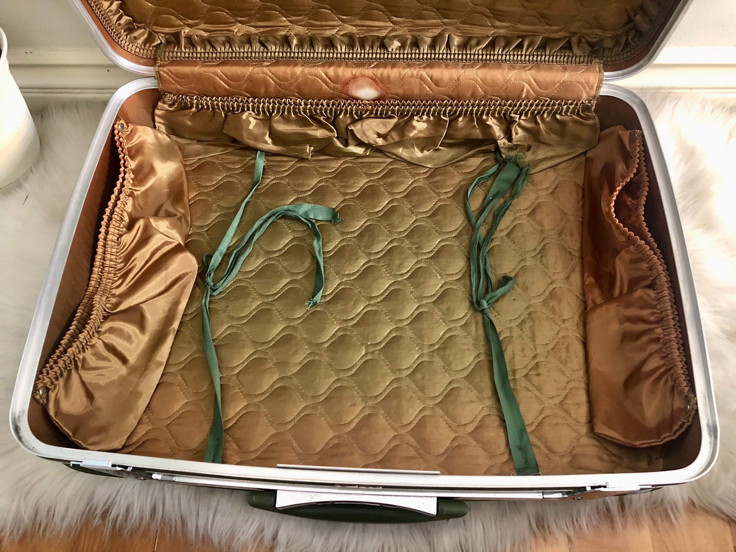 Vintage Travel Smart Olive Suitcase Luggage Train Luggage 