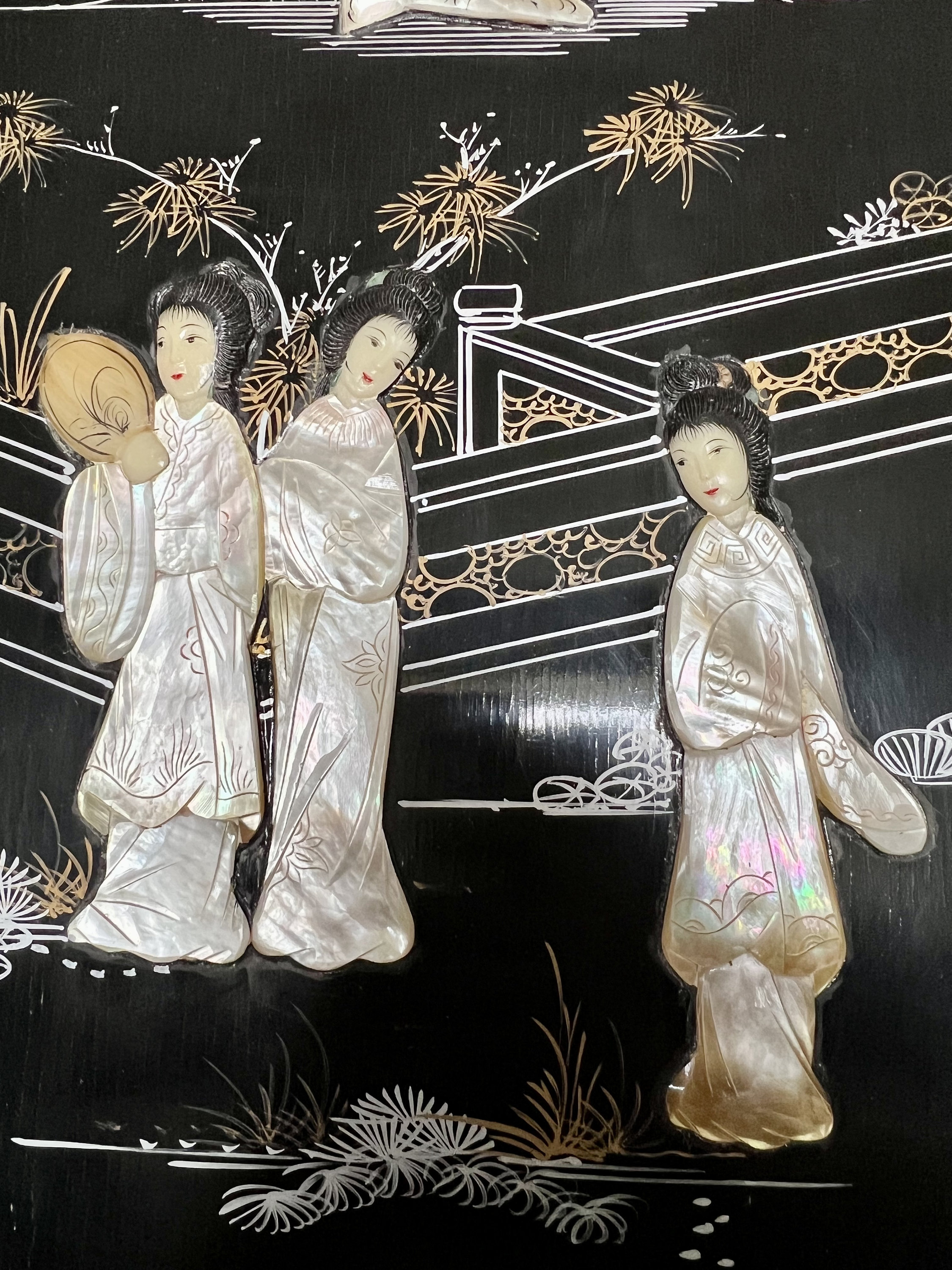Vintage Asian Mother of Pearl Relief Wall Art- Chinoiserie