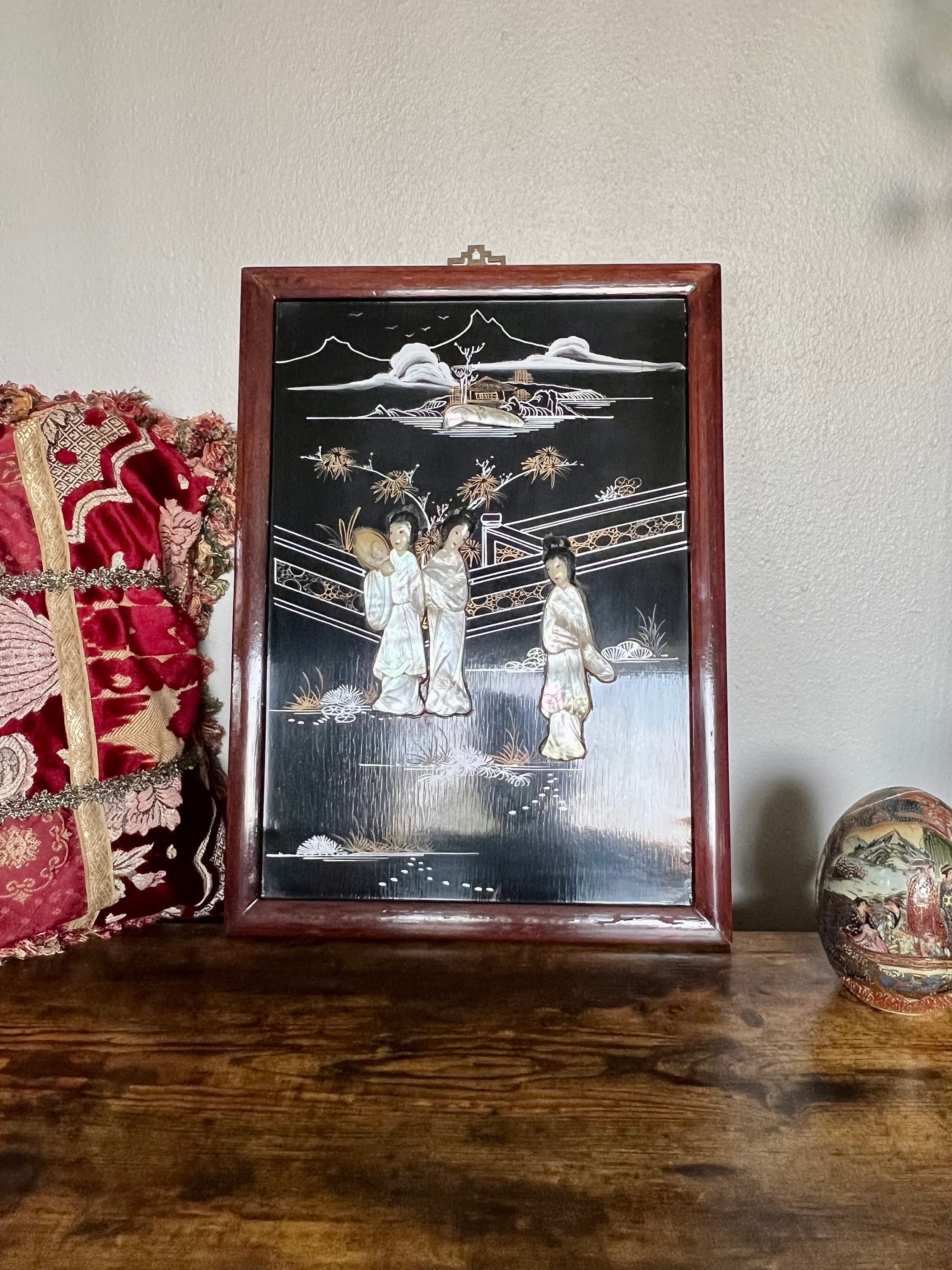 Vintage Asian Mother of Pearl Relief Wall Art- Chinoiserie